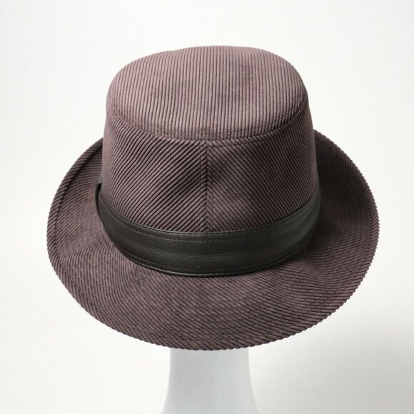 Hermes Hat 59 Folded Hat Corduroy Leather Purple Purple Brown main image 4